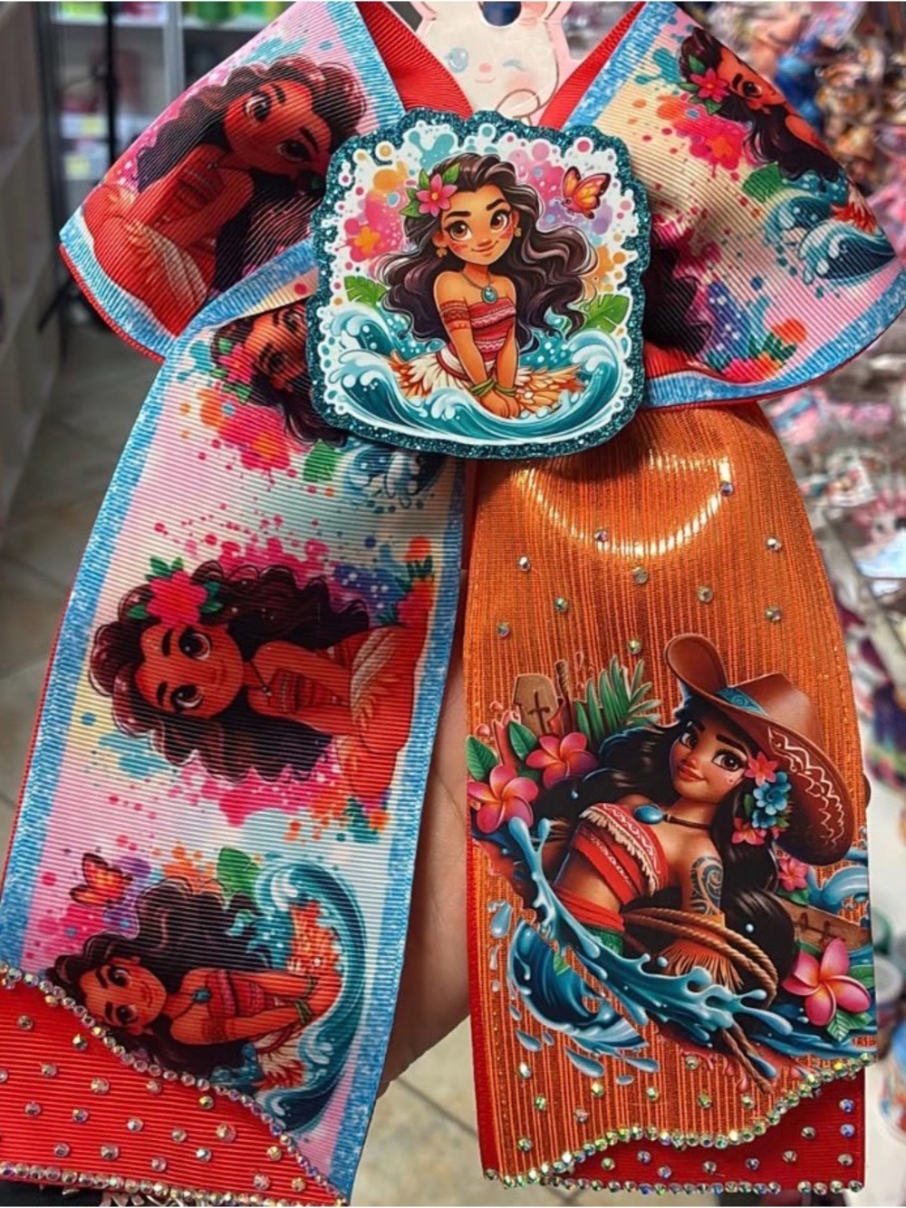 Colorful Girls' Hair Bow with Tropical Mermaid Design - Pink & Orange